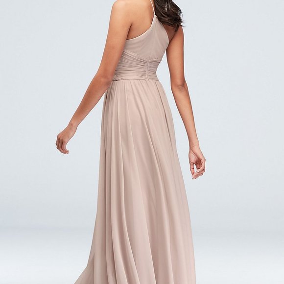 David's Bridal Bridesmaid Dress Marine Navy Blue Ruched Prom Wedding Size 0 Zero - Picture 4 of 16